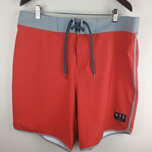 NRS Board Shorts Men 38 Geometric Red Grey Outdoor Water Sports Surf Swim Trunks